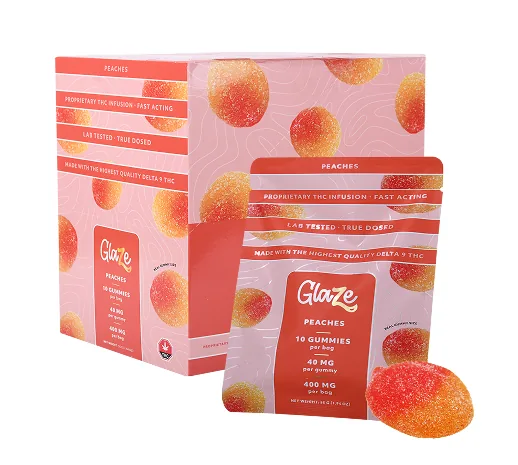 Peaches Box by Glaze - 1 Box, 10 Bags, 400mg Each